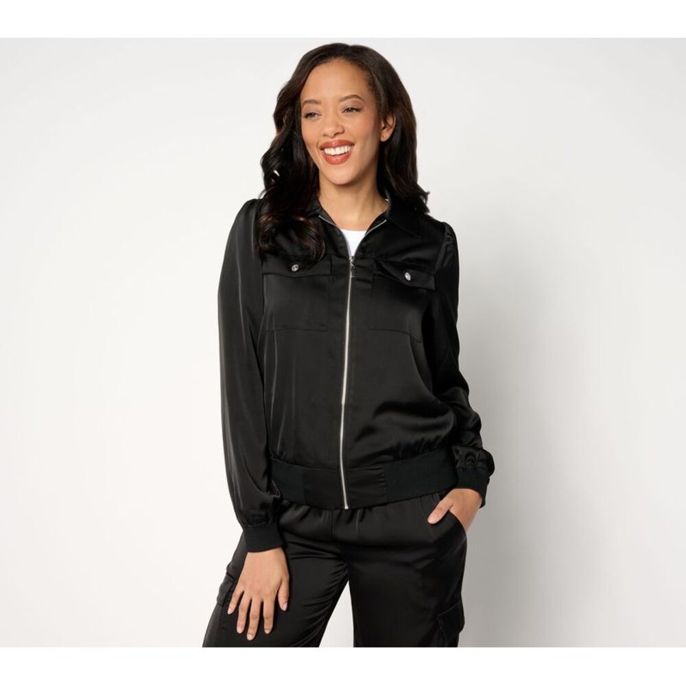 nicole by Nicole Miller Women's Jacket Sz M Satin Black A653430